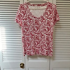 Tommy Hilfiger Red White Floral Short Sleeve Cotton T Shirt Large